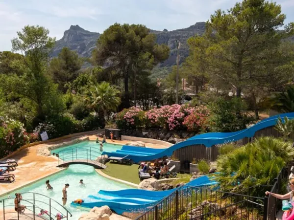 Swimming pool complex at Roan campsite Domaine de la Noguière.